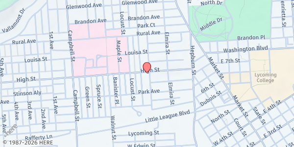 Map showing Sojourner Truth Ministries at 501 High St., Williamsport, PA