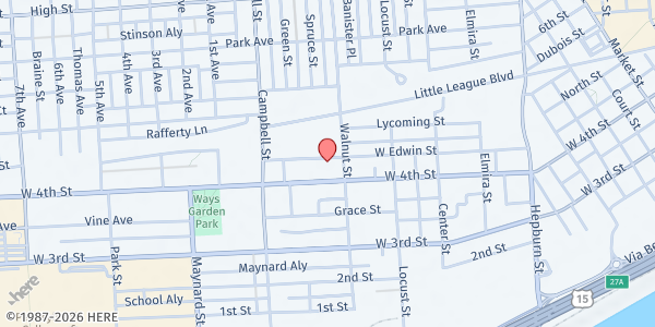 Map showing St. Joseph The Worker Parish Food Pantry at 711 W. Edwin St., Williamsport, PA