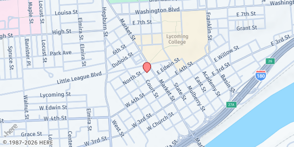 Map showing The Salvation Army - Williamsport at 457 Market St., Williamsport, PA