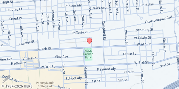 Map showing Trinity Episcopal Church at 844 W. 4th St., Williamsport, PA