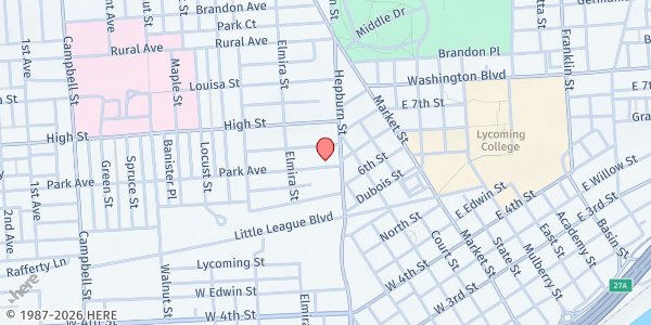 Map showing United Churches Food Pantry at 202 E. 3rd St., Williamsport, PA