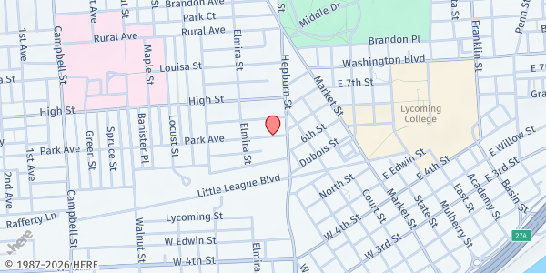 Map showing United Churches Food Pantry at 320 Park Ave, Williamsport, PA