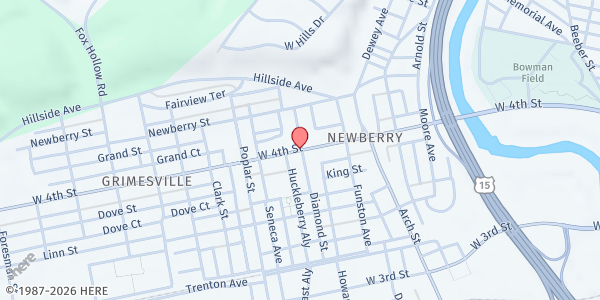 Map showing West End Community Christian Center at 901 Diamond St., Williamsport, PA