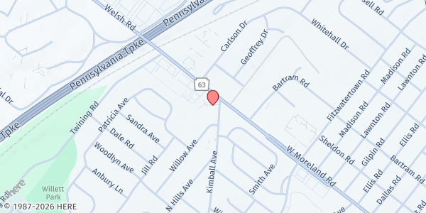 Map showing Willow Grove Baptist Church at 3600 Welsh Road, Willow Grove, PA