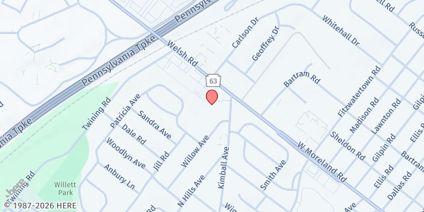 Map showing Willow Grove Baptist Church at 3600 Welsh Road, Willow Grove, PA