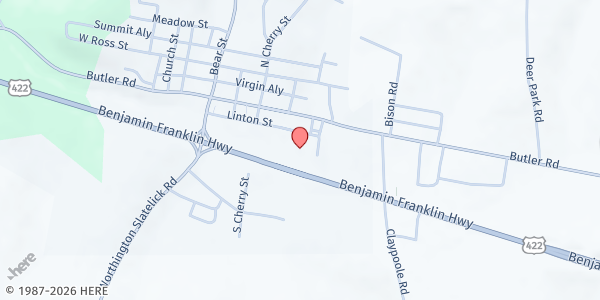 Map showing Worthington Presbyterian Church at 197 Linton Rd., Worthington, PA