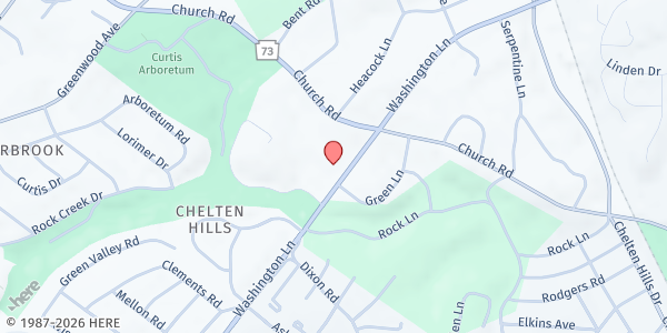 Map showing Calvary Assembly of God at 7910 Washington Lane, Wyncote, PA