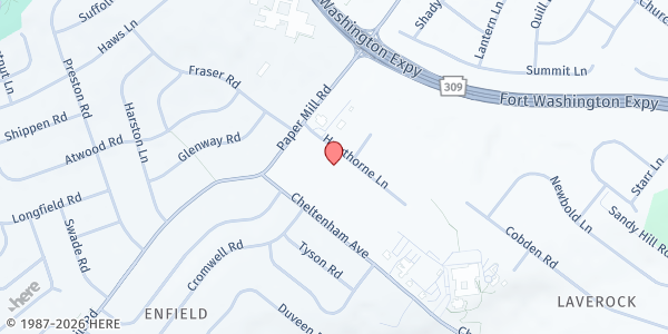 Map showing Free Library of Springfield Township at 8900 Hawthorne Lane, Wyndmoor, PA