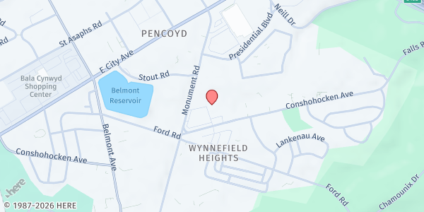 Map showing Country Cookin - Wynnefield Heights at 4160 Monument Road, Wynnefield Heights, PA