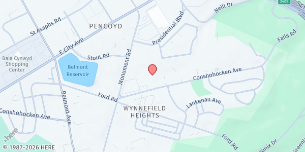 Map showing Well Done Community Resource/Park Towers at 4001 Conshohocken Avenue, Wynnefield Heights, PA