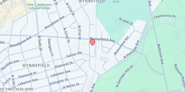 Map showing Bryn Mawr Avenue Church Of God at 2227 Bryn Mawr Avenue, Wynnefield, PA
