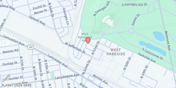 Map showing Greater Promise Family of Love Deliverance Food Pantry at 1747 North Wilton Street, Wynnefield, PA