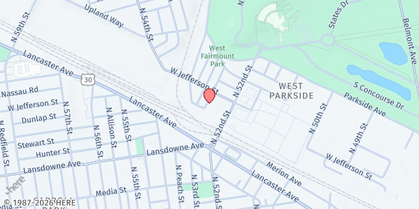 Map showing Lacey's Community Care - Wynnefield at 1665 North Wilton Street, Wynnefield, PA