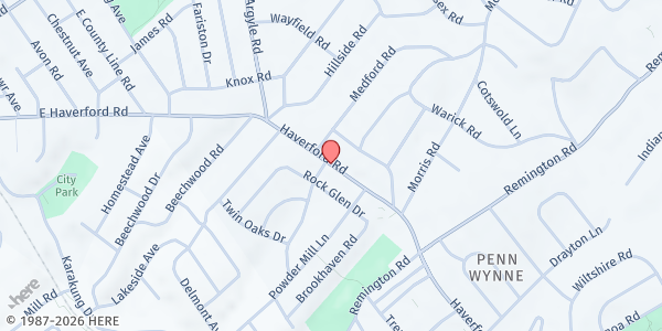 Map showing Kaiserman JCC at Haverford Road, Wynnewood, PA