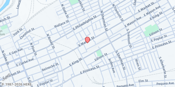 Map showing Catholic Harvest Food Pantry at 628 E. Market St., York, PA