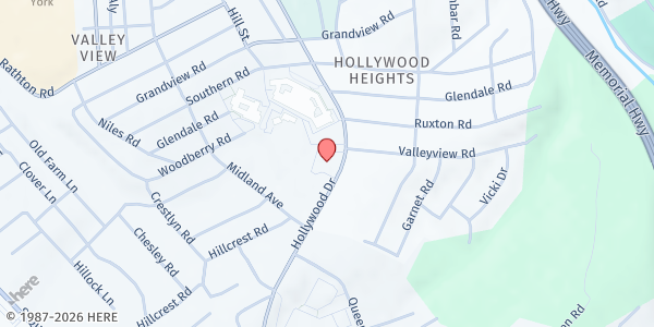 Map showing Luther Memorial Church - Impact Pantry at Luther Memorial Church, 1907 Hollywood Drive, Door 4, York, PA
