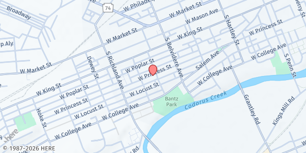 Map showing Market @ Princess at 254 W. Princess Street, York, PA