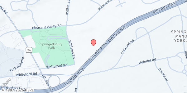 Map showing Upper Room Missionary Church at 1401 William Rd., York, PA