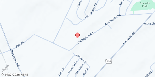 Map showing West York Church of the Brethren at 5101 Darlington Rd., York, PA