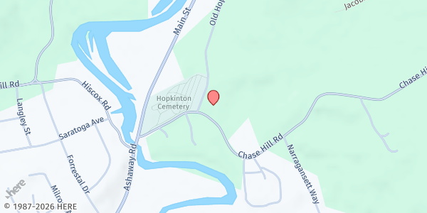Map showing Pilgrims Baptist Church at 27 Chase Hill Rd, Ashaway, RI