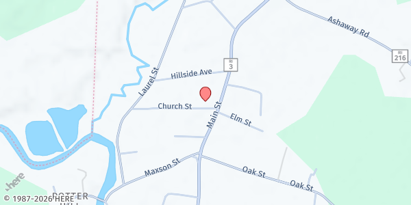 Map showing Seventh Day Baptist Church at 8 Church St A, Ashaway, RI