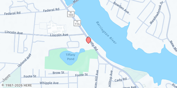 Map showing Barrington Presbyterian Church at 400 County Rd, Barrington, RI