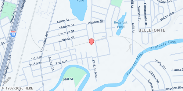 Map showing Blessed Mother Mary Food Pantry Inc at 1 Weingeroff Blvd, Cranston, RI