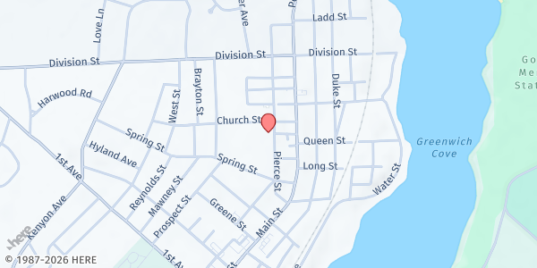 Map showing East Greenwich Interfaith Food Cupboard - Food Distribution Center at 99 Peirce St, East Greenwich, RI