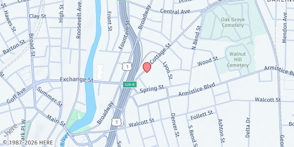 Map showing First Baptist Church of Pawtucket - Food Distribution Center at 91 Cottage St., Pawtucket, RI