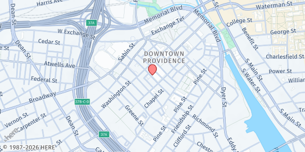 Map showing Better Lives Rhode Island Meal Site at 134 Mathewson St, Providence, RI