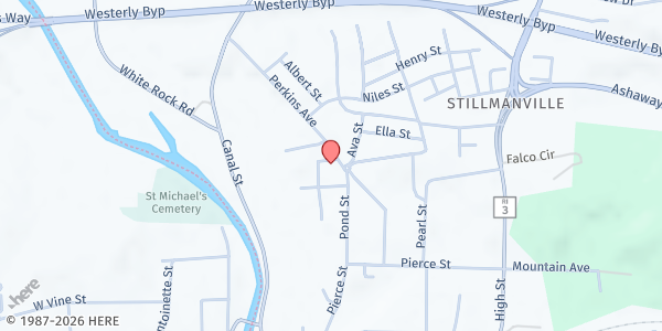 Map showing Tri-County Community Action Agency Food Pantry at 34 Pond St, Westerly, RI