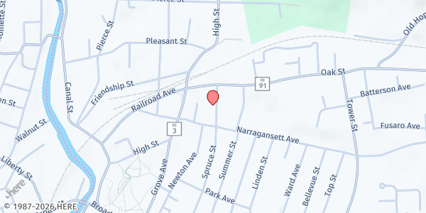 Map showing Warm Shelter Inc - Westerly at 56 Spruce St, Westerly, RI