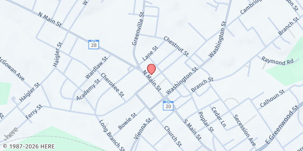 Map showing Abbeville Food Pantry at 300 N. Main St., Abbeville, SC