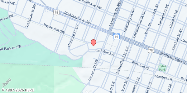 Map showing Area Churches Together Serving (ACTS) - Main Location at 340 Park Ave. SW., Aiken, SC