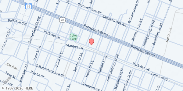 Map showing Salvation Army of Aiken at 604 Park Ave., Aiken, SC