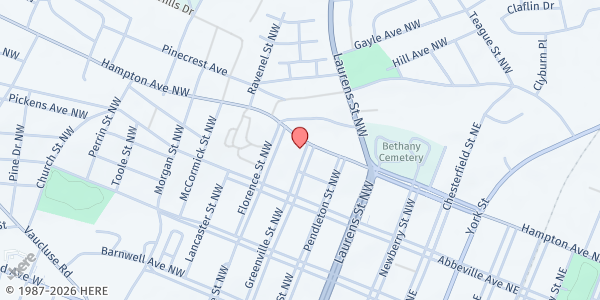 Map showing Second Baptist of Aiken at 425 Hampton Ave. NW, Aiken, SC