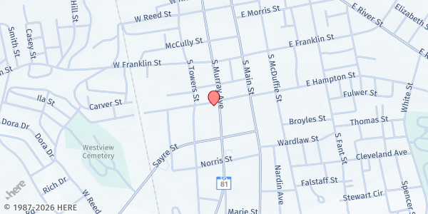 Map showing Anderson Interfaith Ministries at 1202 S. Murray Ave., Anderson, SC