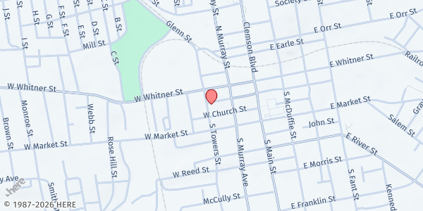 Map showing Hope Mission of Upstate at 213 S. Towers St, Anderson, SC