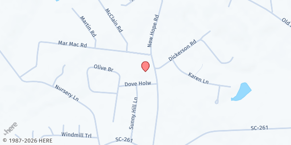 Map showing Living Water Church at 835 New Hope Rd., Anderson, SC