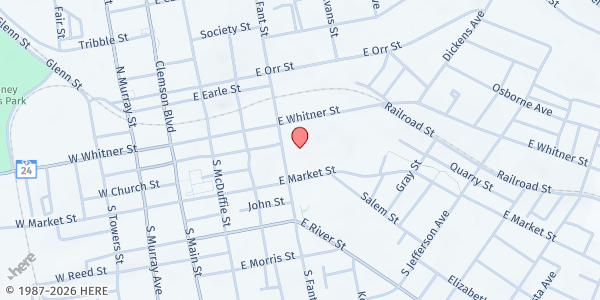 Map showing Meals On Wheels of Anderson - Main Office at 105 S. Fant St., Anderson, SC