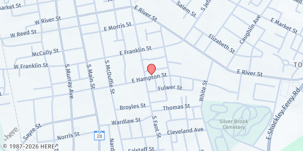 Map showing Royal Baptist Church at 407 E Hampton St, Anderson, SC