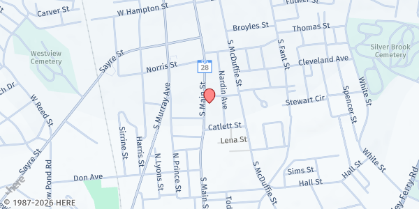 Map showing Tabernacle of Faith Pantry at 1613 S Main St, Anderson, SC