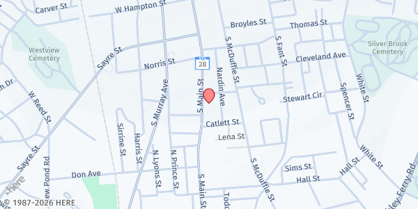 Map showing Tabernacle of Faith Soup Kitchen at 1613 S Main St, Anderson, SC