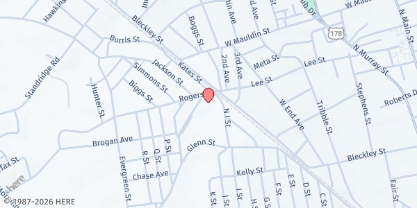 Map showing West Anderson Church of God at 101 Rogers St., Anderson, SC