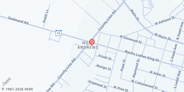 Map showing Ebenezer Missionary Baptist Church at 1207 Martin Luther King Dr, Andrews, SC