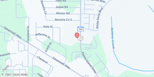 Map showing Community Bible Church Food Pantry at 638 Parris Island Gateway, Beaufort, SC