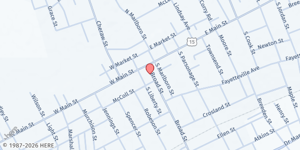 Map showing Bread of Life Food Pantry at 116 Broad Street, Bennettsville, SC