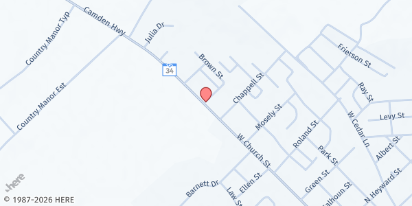 Map showing Caresouth-Carolina Food Pantry at 106 Hospital Square, Bishopville, SC