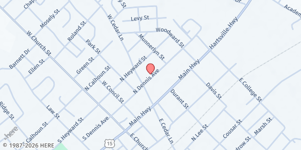 Map showing Lee County Cooperative Ministry at 315 N. Dennis Ave., Bishopville, SC