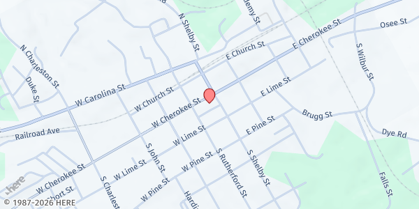 Map showing Iron City Food Pantry at 109 W Cherokee St, Blacksburg, SC